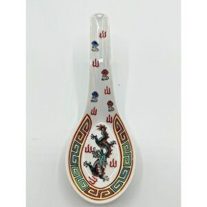 Chinese Zhongguo Porcelain Dragon Soup Spoon‎ 5.5"